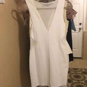 Bebe white mini dress with sheer cut outs